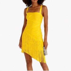 Herve Leger Yellow Fringe Bandage Dress